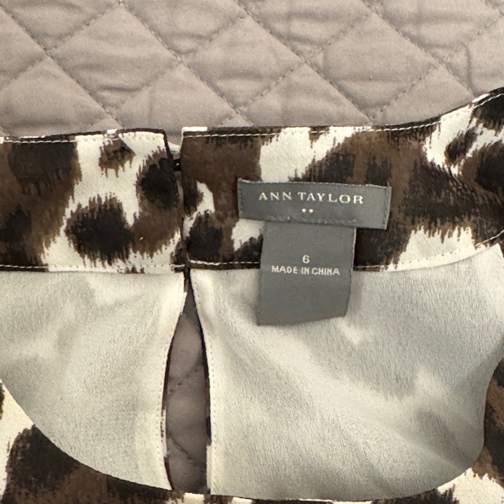 Ann Taylor Brown and White Animal Print Ruffle Blouse - Picture 2 of 2